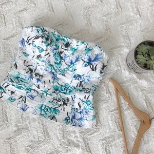 Floral Peplum Strapless Top w. Sweetheart Neckline